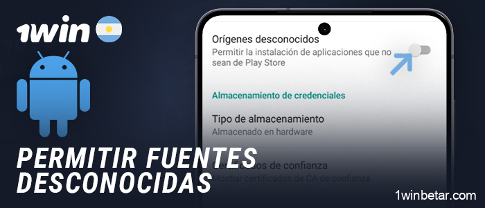 Permita la instalación de la aplicación 1Win en la configuración de su dispositivo Android