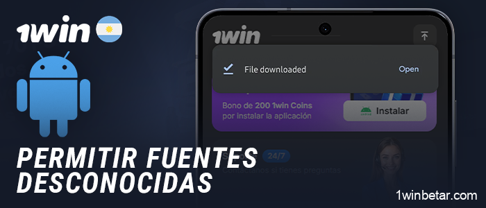 Espere a que se descargue el archivo APK de 1Win en su teléfono