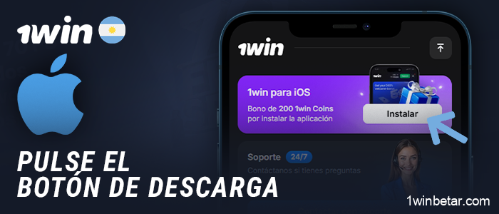 Pulsa el botón para instalar la aplicación iOS 1Win