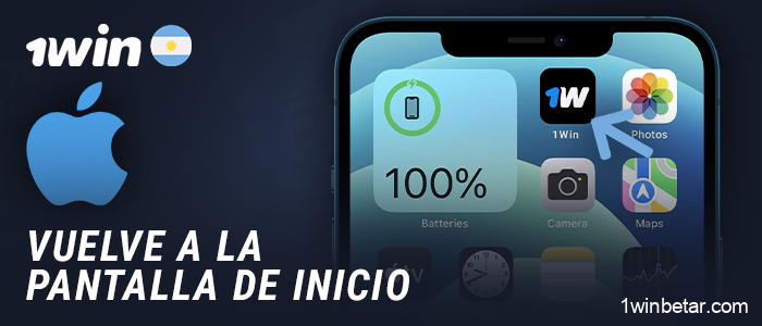 Busca la aplicación 1Win instalada en la pantalla de inicio de tu iPhone