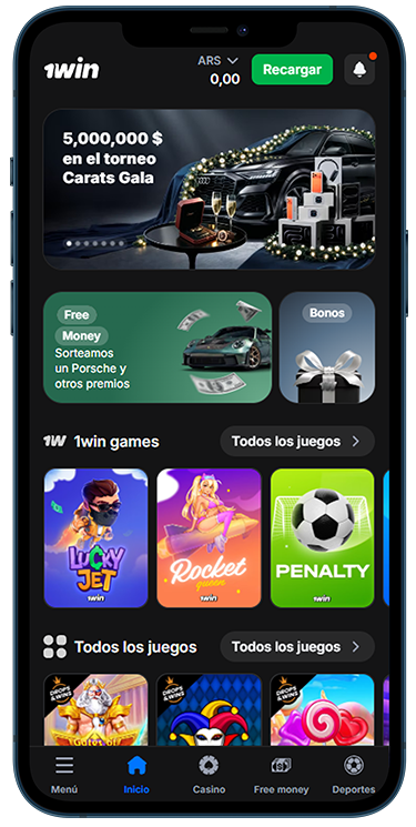 Captura de pantalla del lobby de la aplicación del casino online 1Win