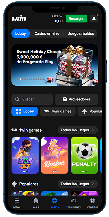 Pantalla de la sección de casino en la aplicación 1Win Argentina