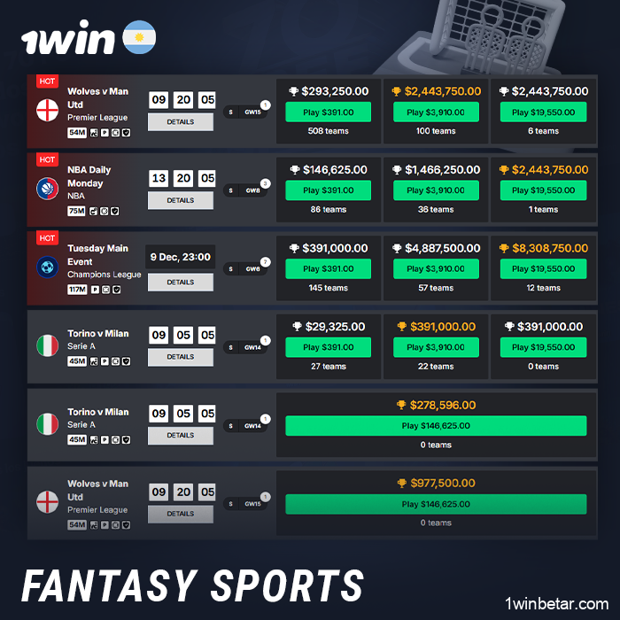 Apuesta en partidos de fantasía en 1Win Argentina