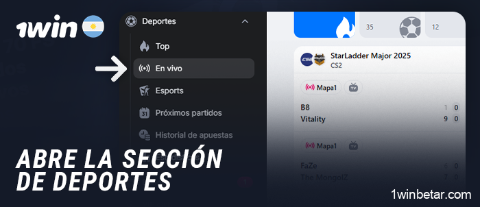 Vaya a la sección de apuestas deportivas en 1Win Argentina