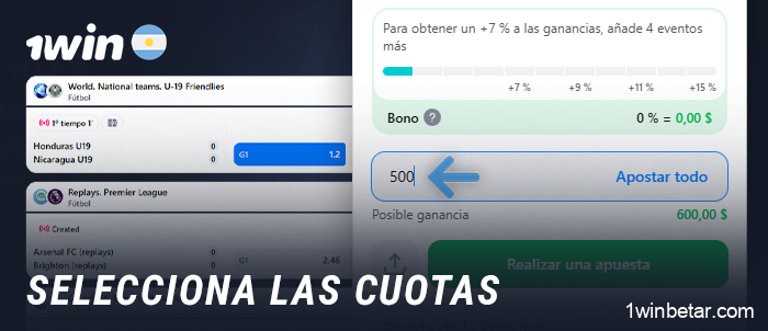 Elija un partido deportivo e indique el importe de la apuesta en 1Win.